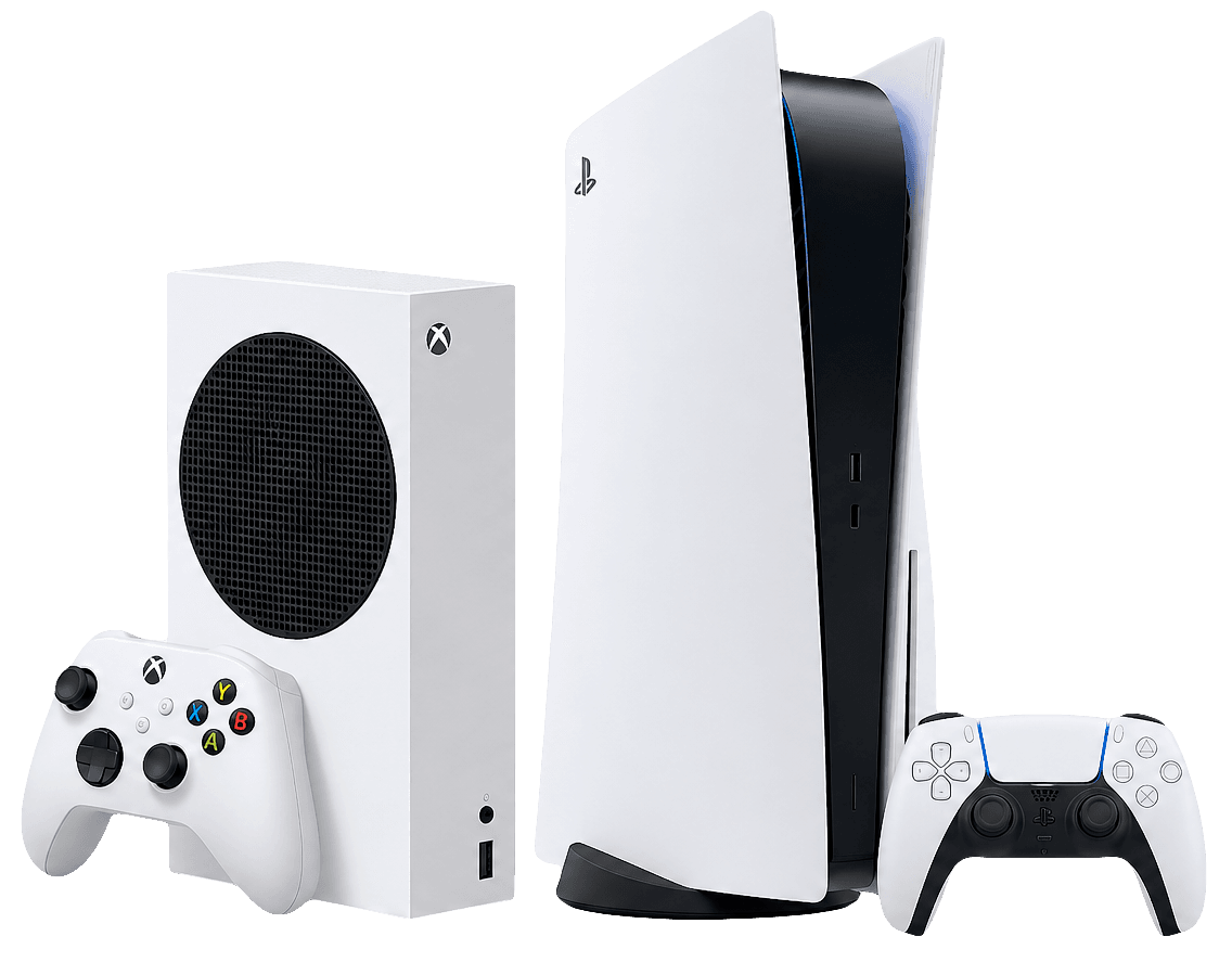 PlayStation 5 e Xbox Series com seus controles